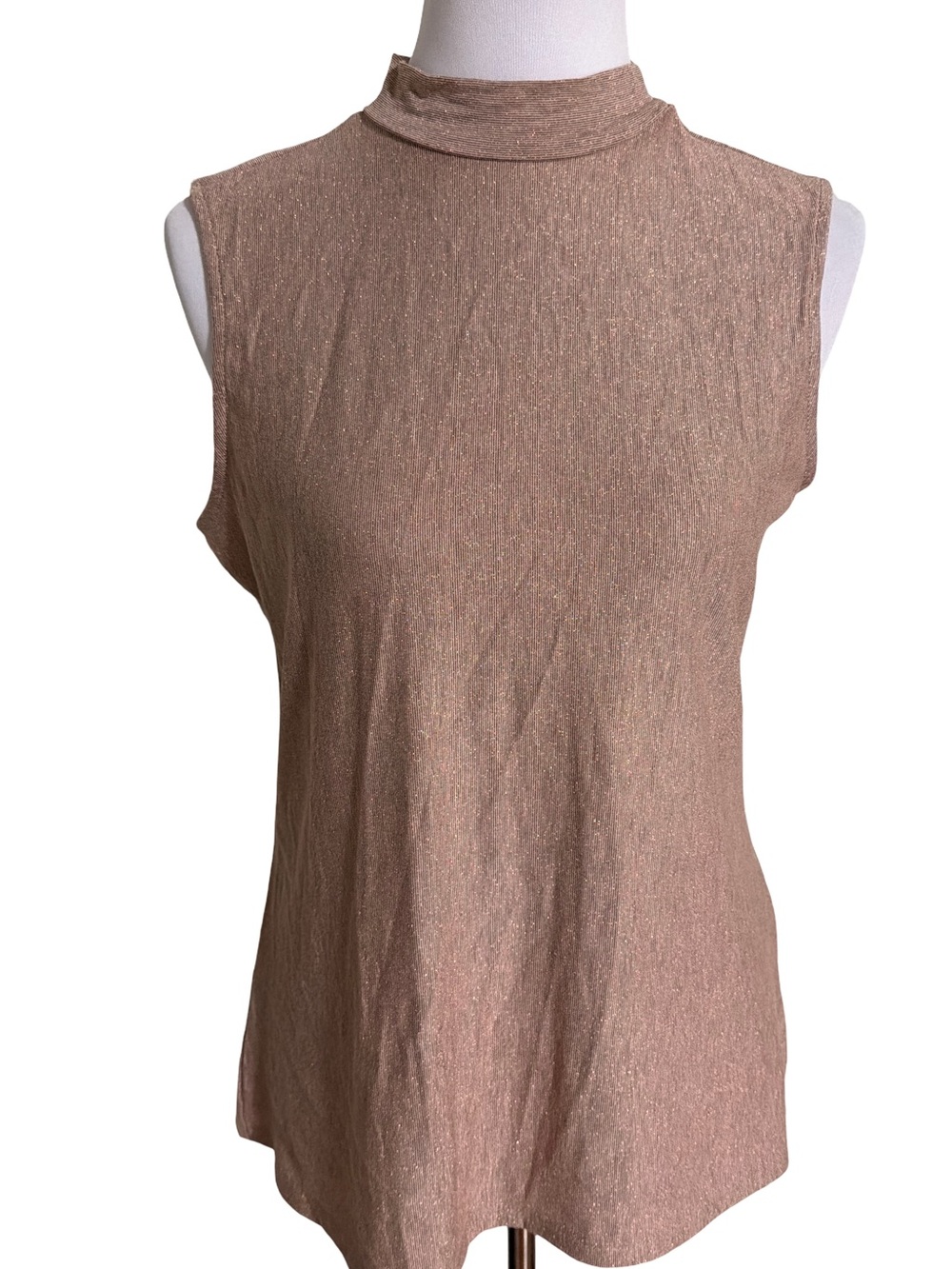 Alex & Parker Sleeveless Metallic Mock Neck Blouse in Rose Taupe